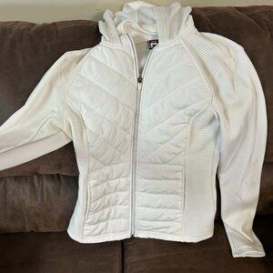 White vest material fila zip - up (with hood)
